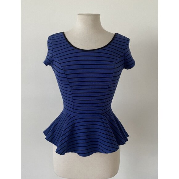 Xhilaration Woman's Blue and Black Striped Peplum Blouse Size XS - Picture 1 of 5